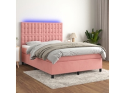 Vidaxl Cama Box Spring C/ Colchão/led 140x200 Cm Veludo Rosa