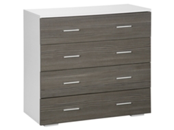 Cómoda moderna 4 gavetas, 76x35x72 cm, branco e cinza
