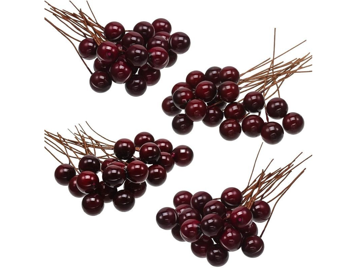Frutos de Azevinho Artificial 65mm 100 Peças Vermelho Escuro S/MARCA