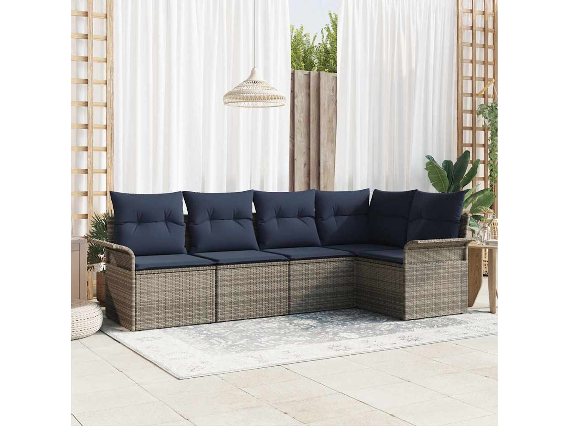 Vidaxl Conjunto De Sofá De Jardim Com Almofada 5 Pcs Cinzeto Vime Pe