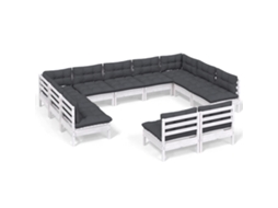 Conjunto de 11 Lounge de Jardim com Almofadões Pinho Maciço Branco MAISON EXCLUSIVE
