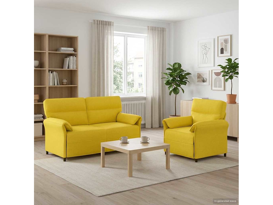 Vidaxl Conjunto De Sofás 2 Unid. Amarelo Claro Tecido