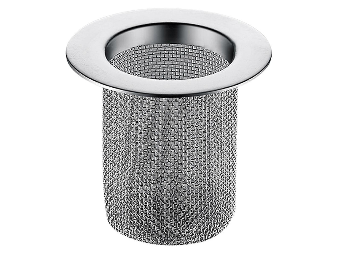 Filtro de aço inoxidável para ralo, ideal para capturar detritos e evitar entupimentos em ralos de cozinha e banheiro. Dimensões: 5,3 x 5,3 cm. Cor: Prata.