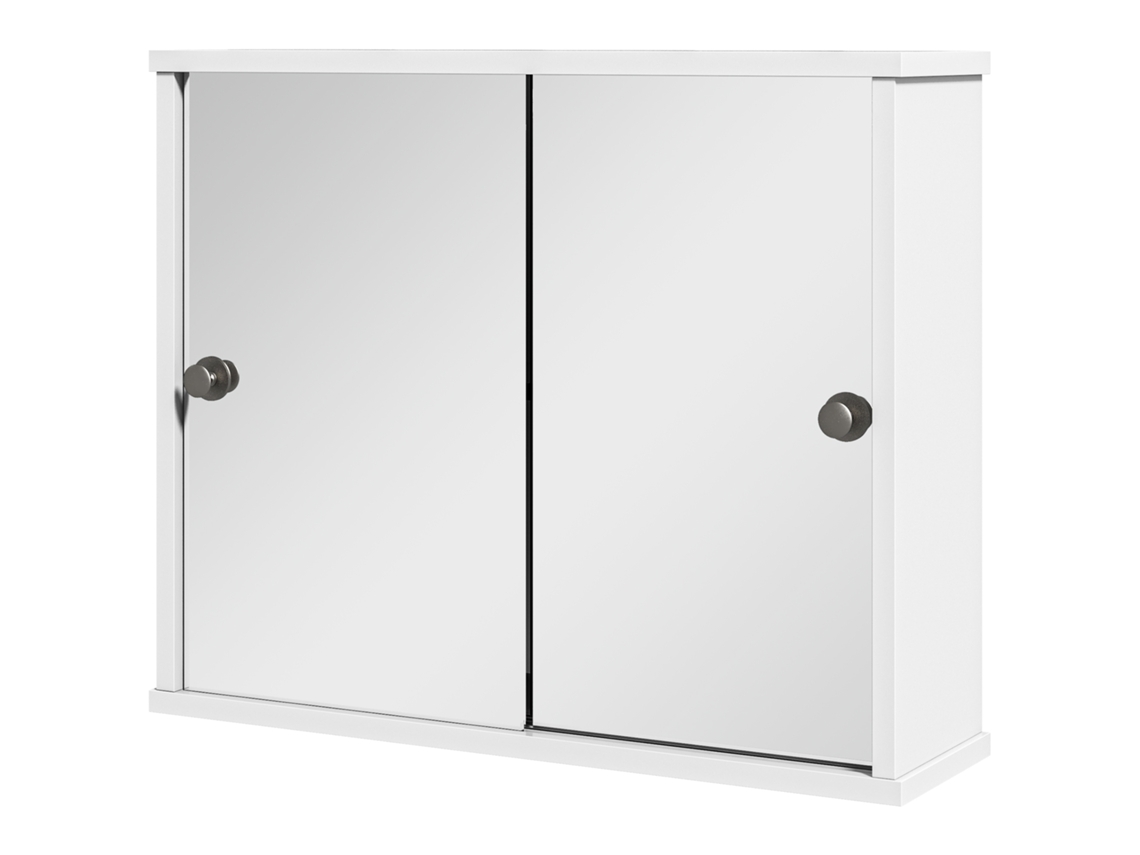 Armário de Espelho de Parede com Prateleira Ajustável e Porta Dupla de Correr para Pia 55x15x45 Cm Branco Brilhante Ge
