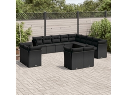 Conjunto de 13 Sofás de Jardim com Almofadas Vime Pe Preto Dkd Home Decor