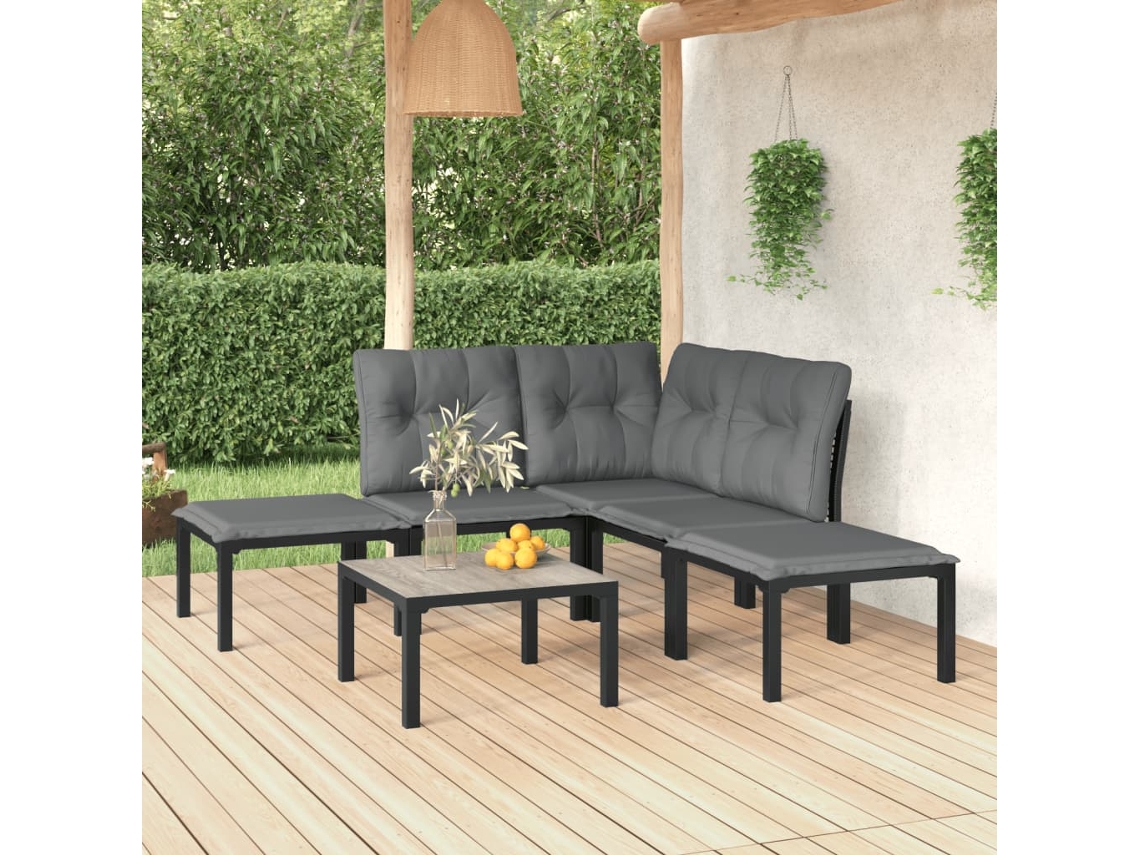 Pcs Conjunto Lounge De Jardim Vime Pe Preto E Cinzento Dkd Home Decor