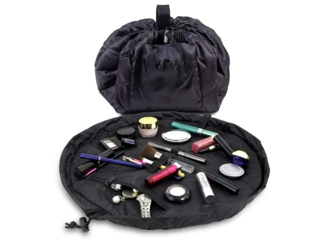 Bolsa organizadora de maquiagem e cosméticos com cordão, bolsa portátil com cordão e bolsos com zíper, alças de maquiagem e muito mais, bolsa D CXC