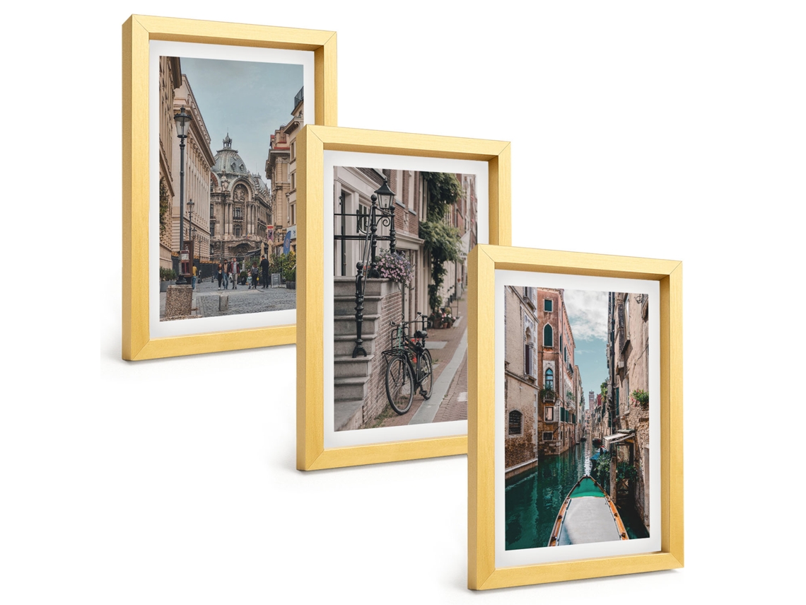 Galeria De Pinturas Muraisruas Venezianas Com Água Moldura Dourada Fotos Para O Escritório Espelharte (3 Peças 20x30 Cm)