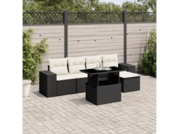 Jogo de Sofá Jardim 6 Peças C/ Almofadões Vime Pe Preto Dkd Home Decor