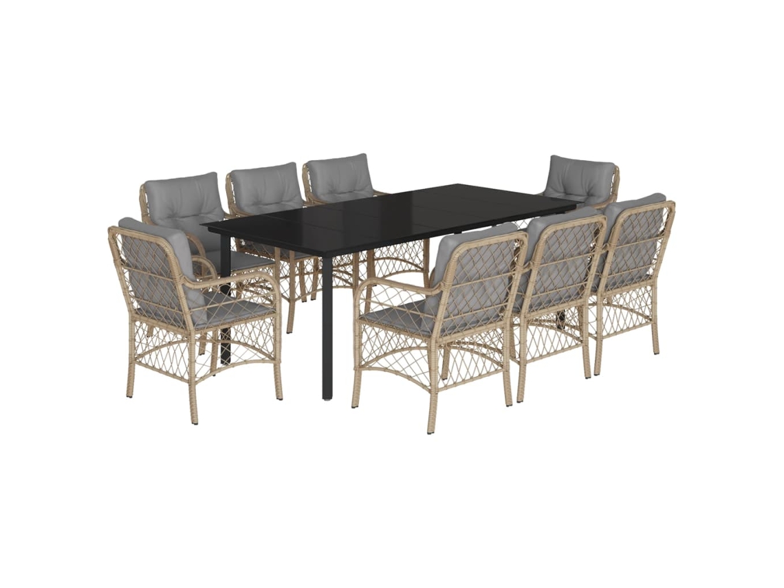 Conjunto de 9 Jantar para Jardim com Almofadões Vime Pe Bege Misturado MAISON EXCLUSIVE