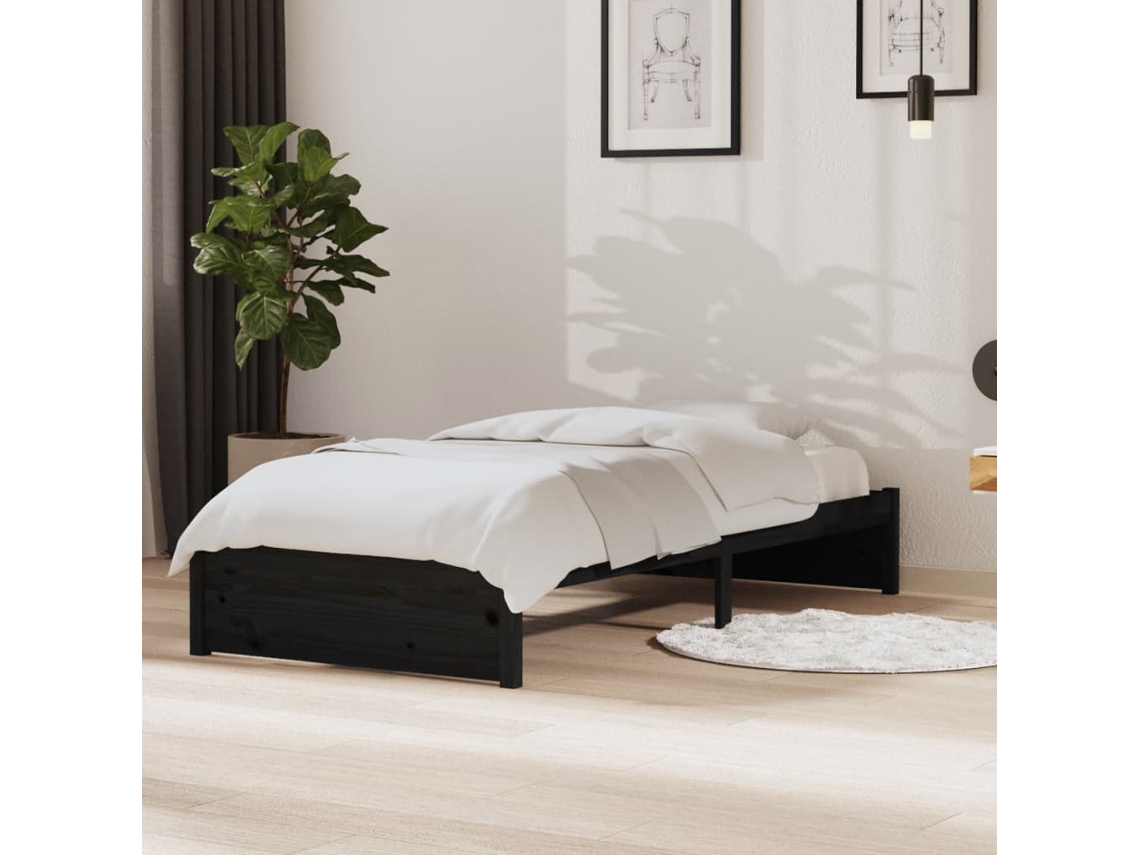 Estrutura De Cama Solteiro 90x190 Cm Madeira Maciça Preto