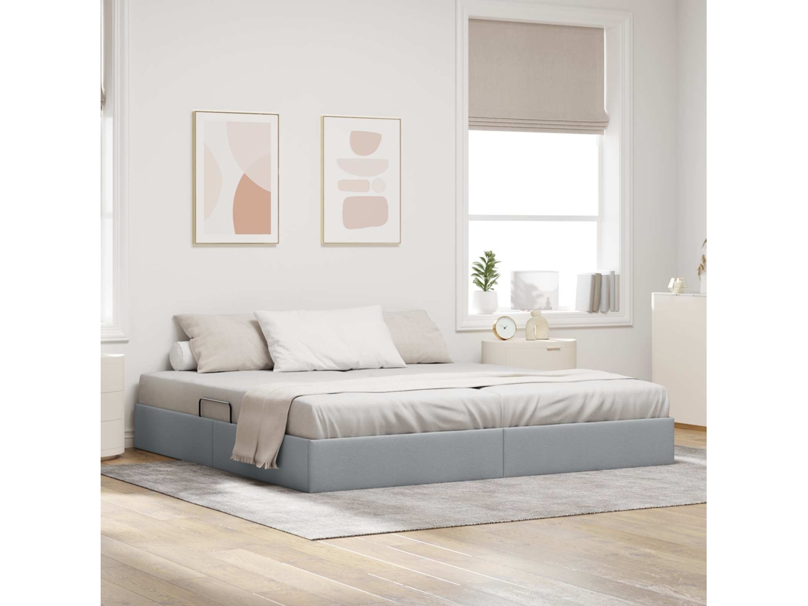 Vidaxl Estrutura De Cama Ottoman Cinzento-claro 200 X 200 Cm Tecido