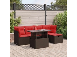 Vidaxl 6 Pcs Conj. Sofás Jardim C/ Almofadões Vime Pe/acácia Castanho