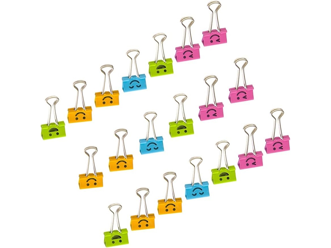 Clips metálicos Zerodeko de 19 mm com design Expressão Facial Milano, 40 unidades para decoração escolar, organização e