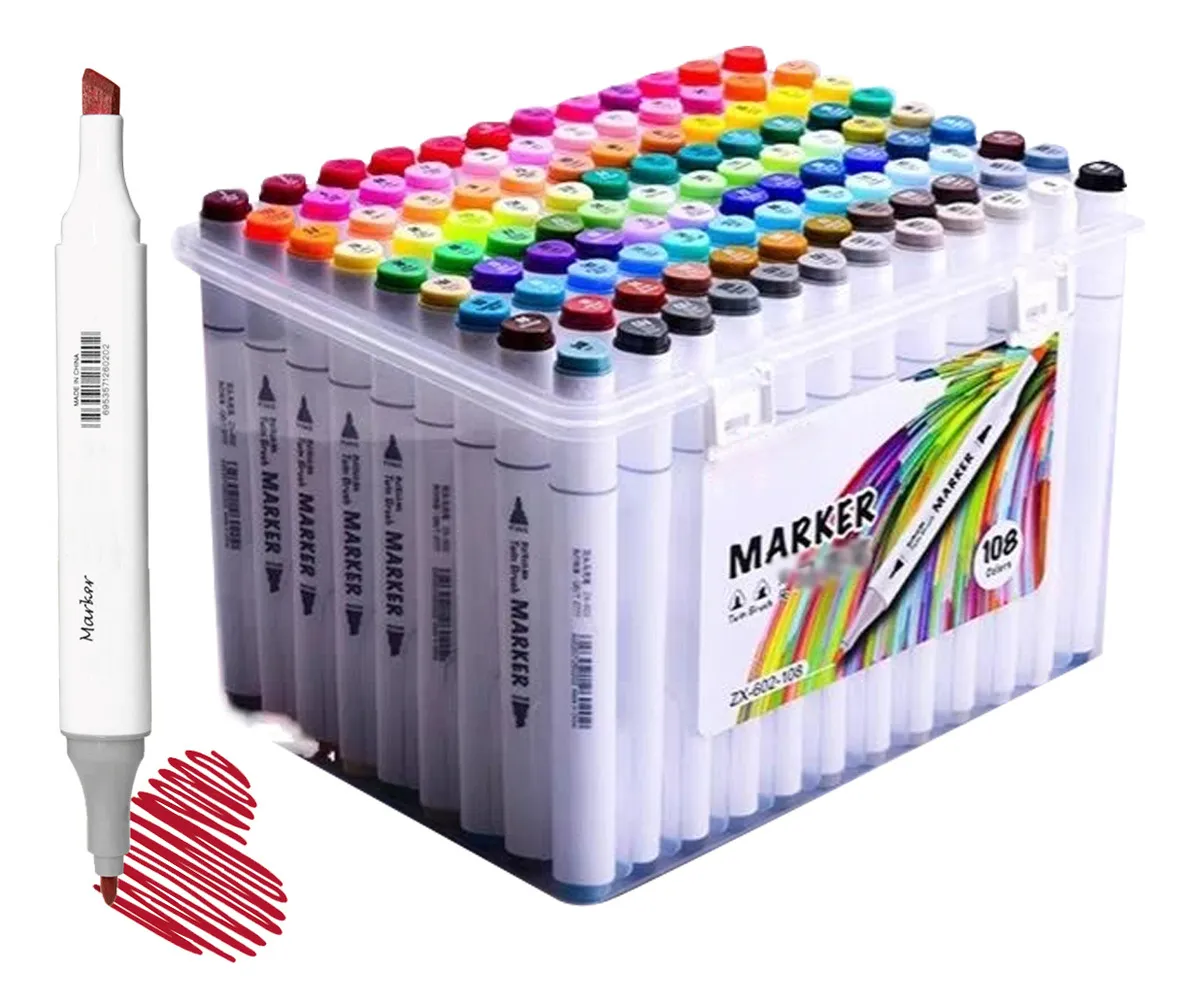 Kit Duplo De Marcadores Artísticos Em Papel Com 108 Coresvayotoy