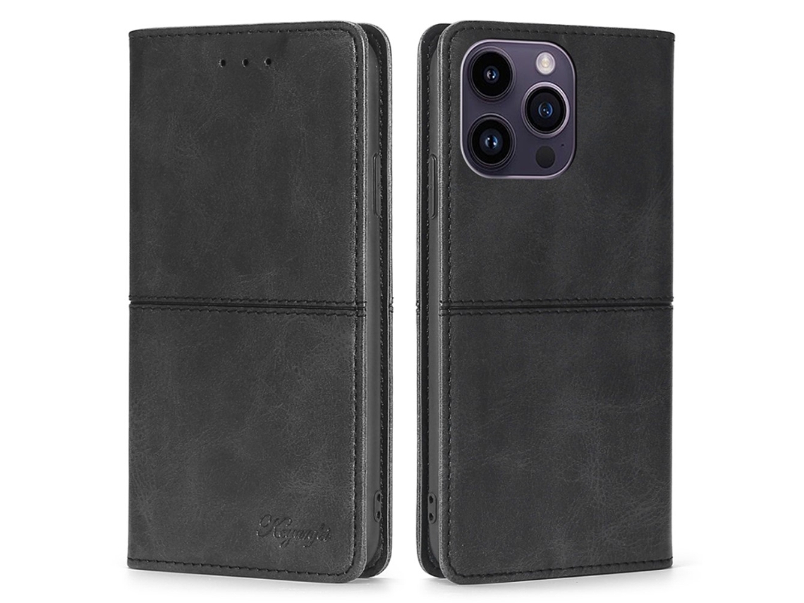 Capa Para Iphone 15 Pro Max Pele Sintética Com Porta-cartões Preto