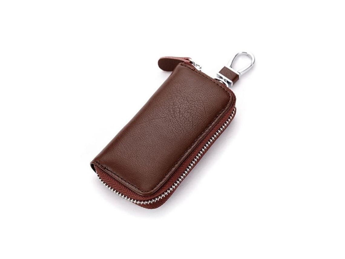 2026rebe cartera de Chaves de Couro Premium com 6 Ganchos, Fecho Zipper para Carros e Chaves Domésticas, Marrom