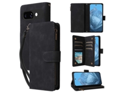 Capa De Couro Com Zíper E Compartimentos Para Cartões Para Google Pixel 9a - Preta