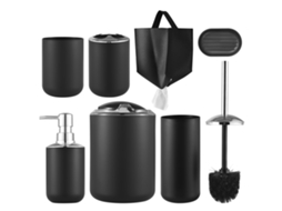 Conjunto de 7 Acessórios para Banheiro Preto Decor Essenciais com Porta esfregões Dispensador Lixo Pincel