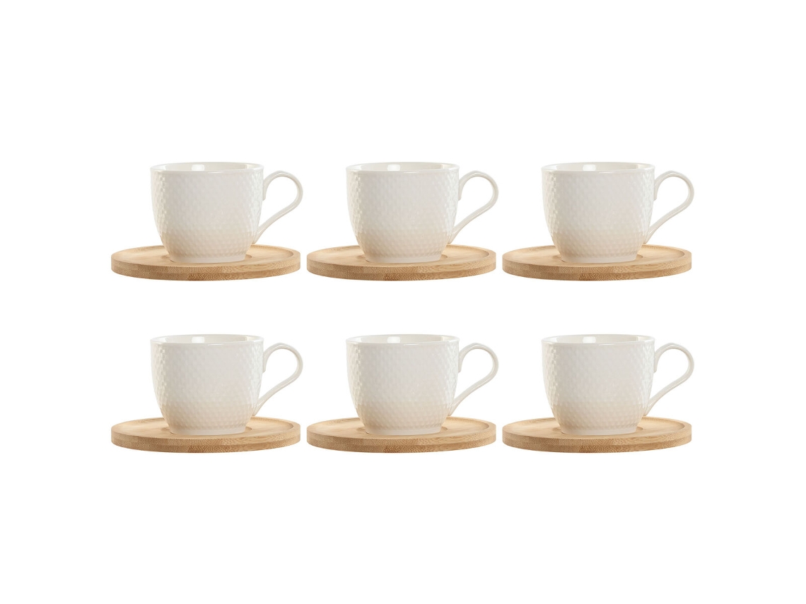 Conjunto De 6 Chávenas Com Prato Casa Esprit Branco Naturais De Bambu Porcelana 220 Ml