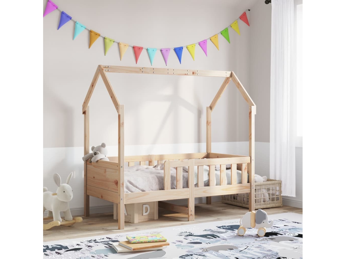 Vidaxl Cama Infantil Formato Casa 70x140 Cm Madeira De Pinho Maciça