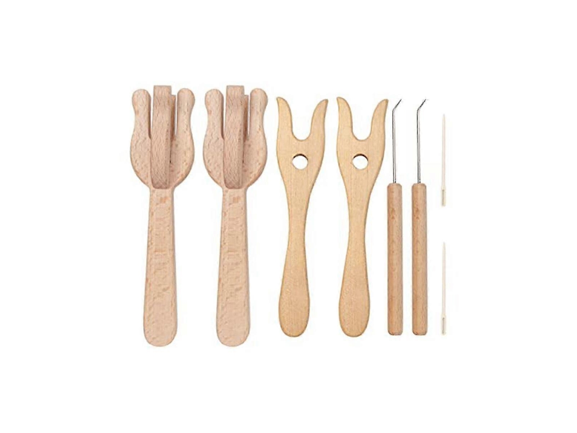 Kit Portátil Tricô Agulhas Lucet Crochet Madeira Grandes 8 Peças