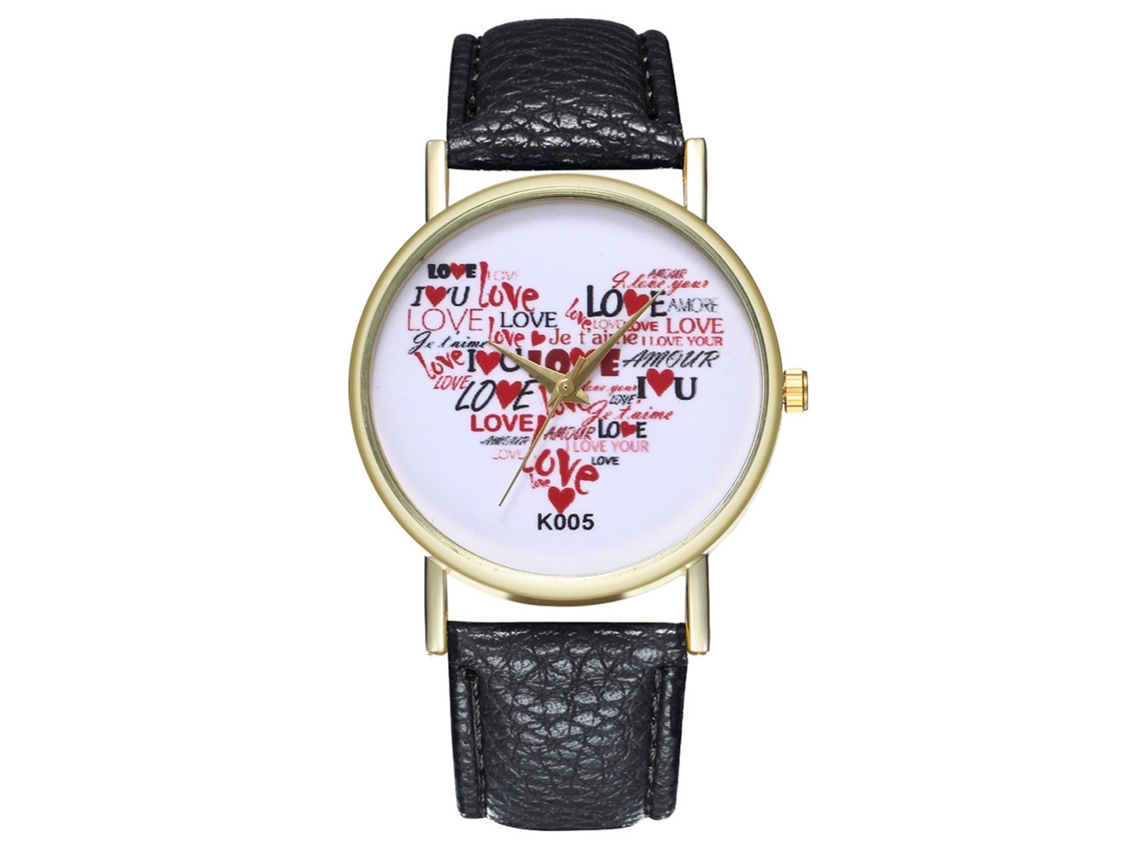 Relógio de quartzo moderno com pulseira de couro PU, mostrador redondo, para casais, preto.
