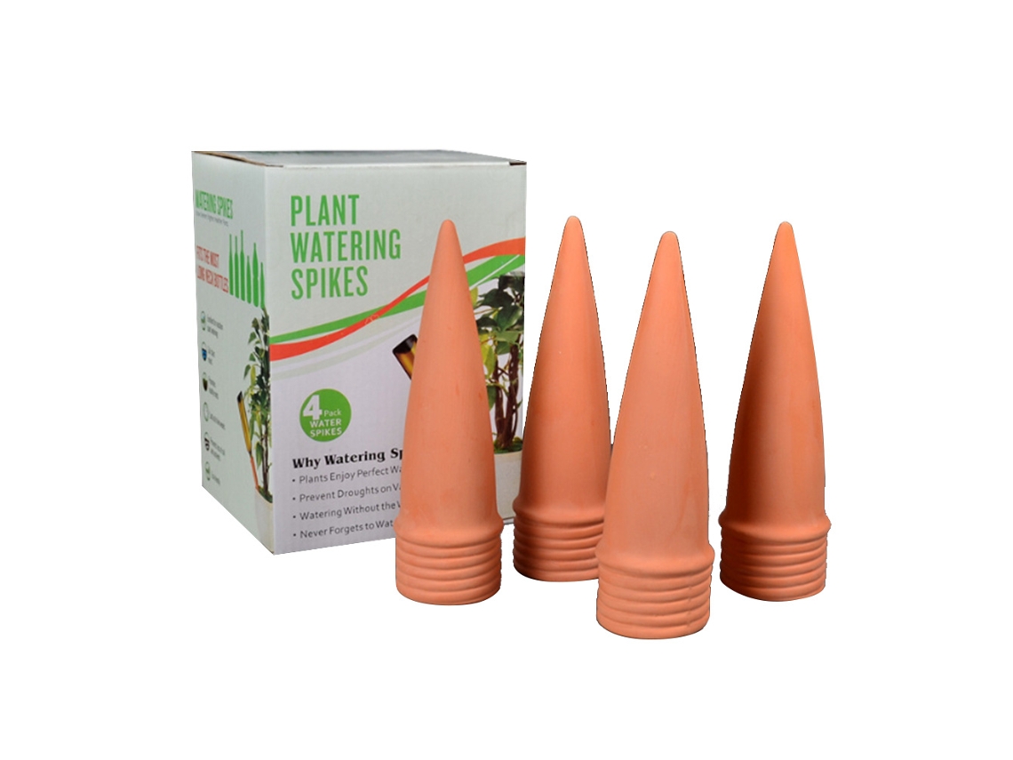 Conjunto Rega Cone Cerâmica 4 Peças Jardim