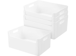 Caixa Organizadora - Embalagem Com 4 Para Cozinha/banheiro - Plástico 25 Cm - Cesto Branco