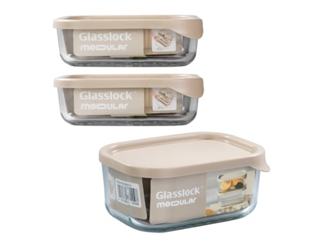 Conjunto modular de 3 recipientes de vidro temperado de 0,5 L e 0,75 L para refrigeradores Glasslock