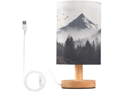 Abajur De Cabeceira Com Estampa Montanha Em Aquarela, Para Quarto, Com Portas De Carregamento Usb C, Luminária De Mesa