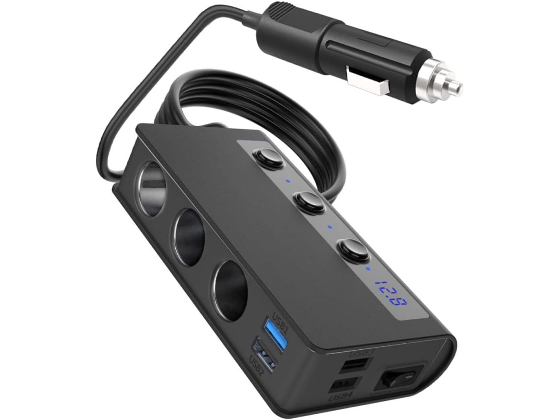 Carregador Usb Rápido De 180 W Para Carro Com Portas E Tomadas Para Isqueiro.
