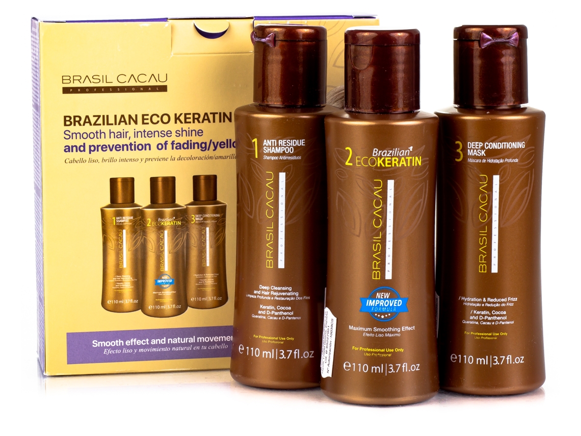 Pack De Alisamento Brasil Cacau Brazilian Eco Keratin 3 Produtos (3x110ml)