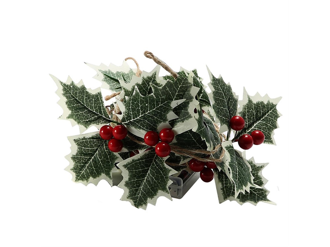 Rebe-luz De Decoração De Natal Led Com Frutos Vermelhos, Folhas E Cordão De Cobre Para Festa E Natal