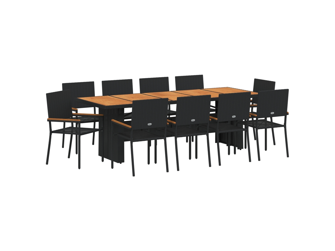 Conjunto 11 Jantar Ao Ar Livre Vidaxl Preto Vime Pe (240 X 90 X 75 Cm)