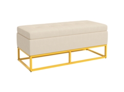 Banco retangular PRIME KANG com espaço de armazenamento, assento acolchoado, 110x44x49 cm, Bege