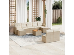 Vidaxl 10 Pcs Conjunto De Sofás P/ Jardim Com Almofadões Vime Pe Bege