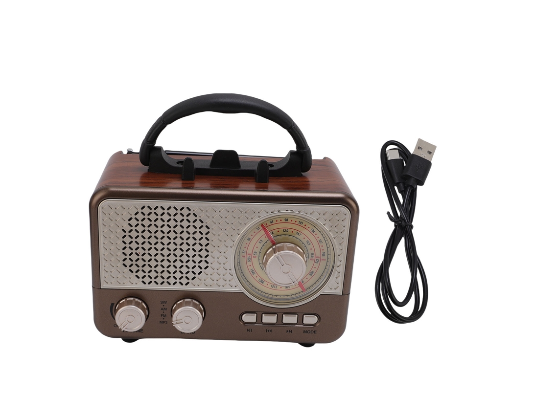 Rádio Retrô Bluetooth Recarregável EOOCOO com rádio am fm e reprodução Bluetooth