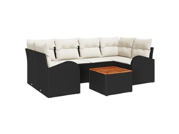 Conjunto 7 Sofá De Jardim Vidaxl Preto Vime Pe (234 X 124 X 69 Cm)