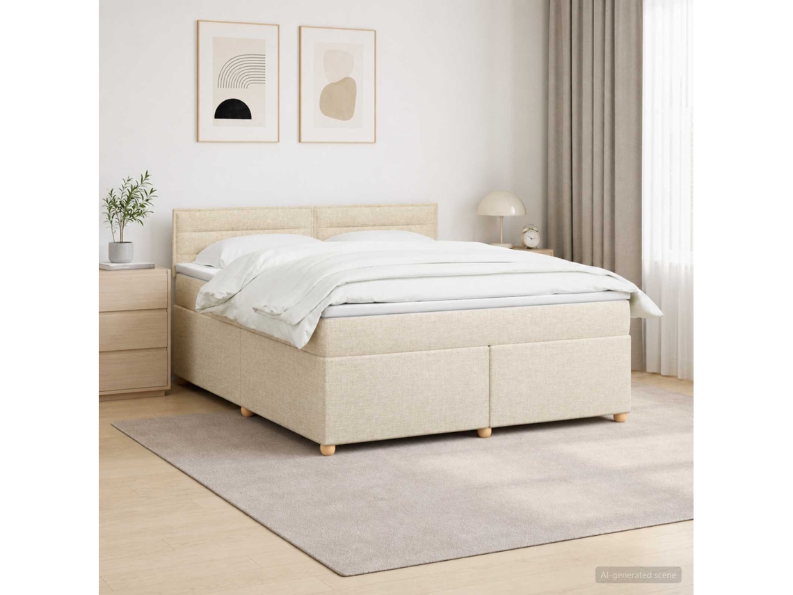 Vidaxl Cama Box Spring Com Colchão Creme 140 X 200 Cm Tecido