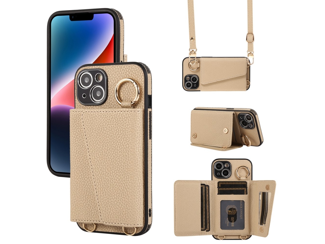 Capa Genuíno Pega Para Iphone 14 Pele Com Porta-cartões Laranja