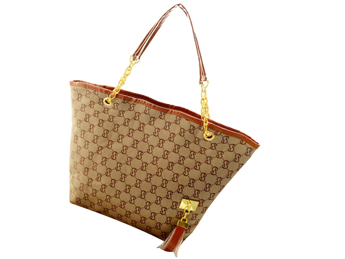 Bolsa Tote Feminina de Couro Pu Casual com Alça de Ombro e Tasséis (cáqui)