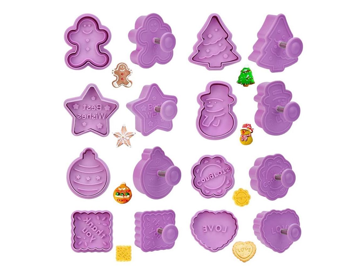 Ronjoe-conjunto De 8 Moldes De Biscoito De Natal Plástico Para Festas Com Ejetor - Roxo