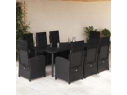 Vidaxl 9 Pcs Conjunto De Jantar P/ Jardim C/ Almofadões Vime Pe Preto