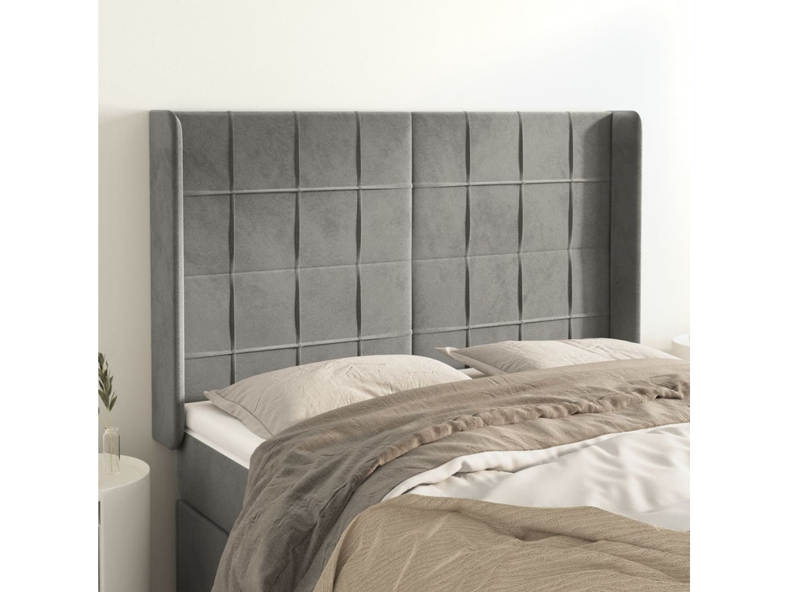 Vidaxl Cabeceira Cama C/ Abas Veludo 147x16x118/128 Cm Cinzento claro