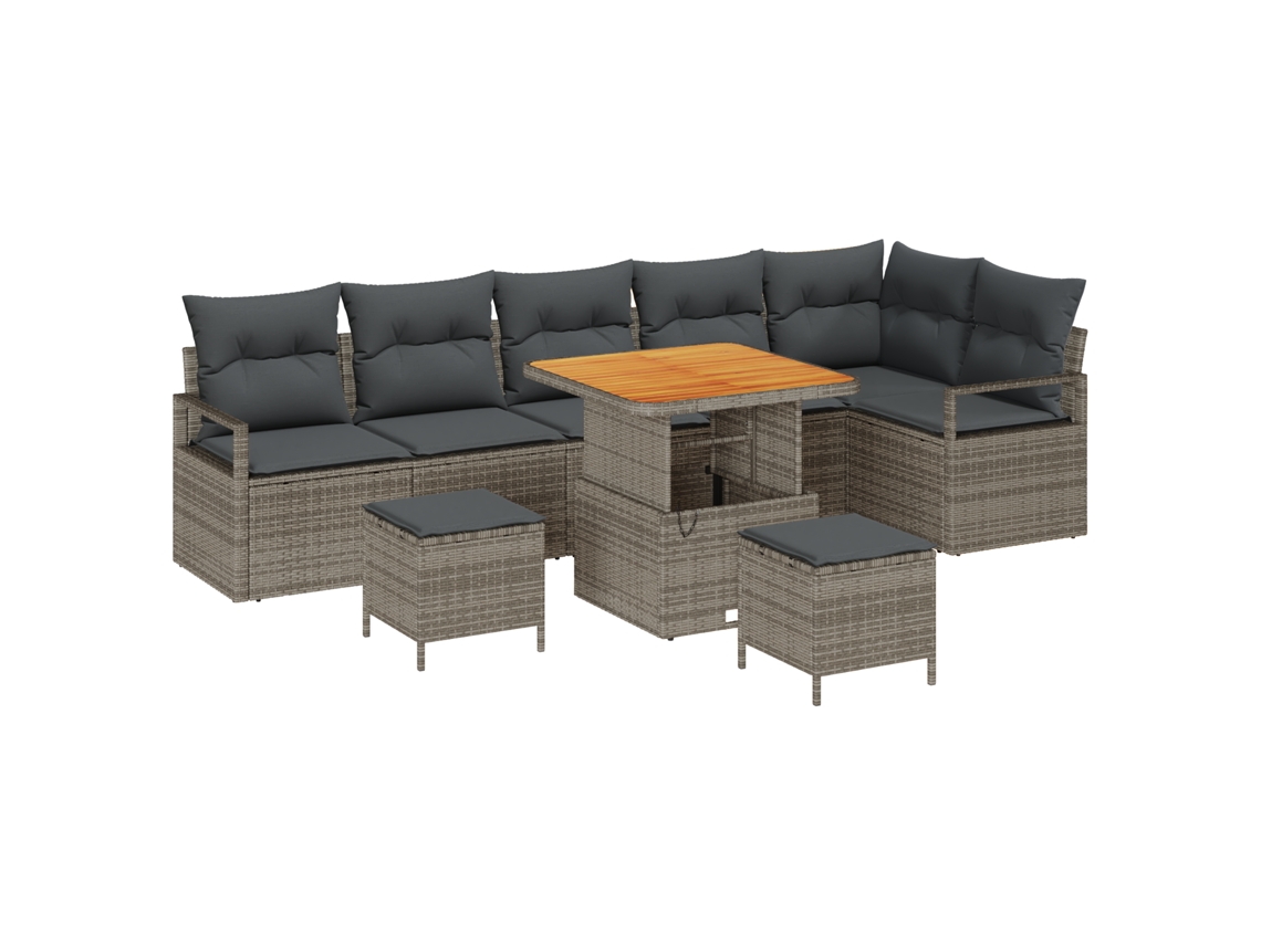 Conjunto 9 Conjunto De Sofá De Jardim Vidaxl Cinzento Vime Pe (287 X 122 X 85 Cm)