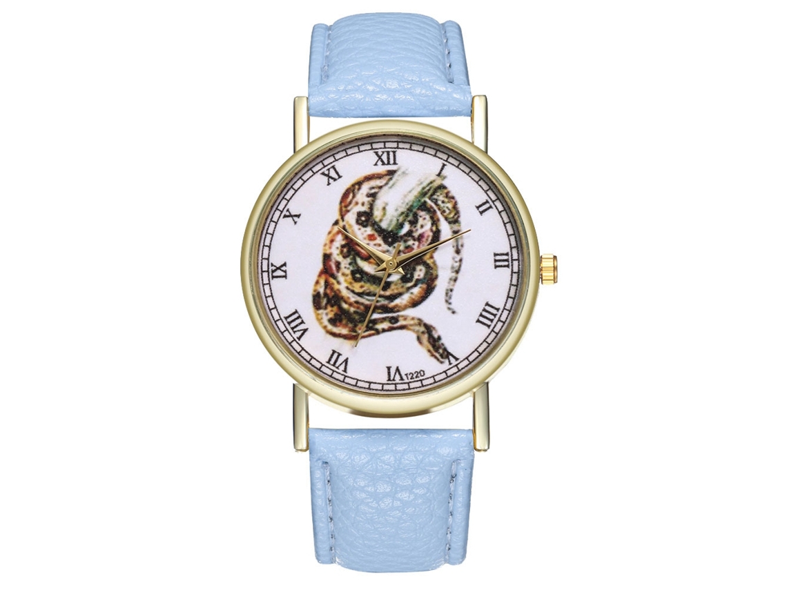 Relógio Casual Unissex de Quartzo com Pulseira de Couro Pu Azul Claro