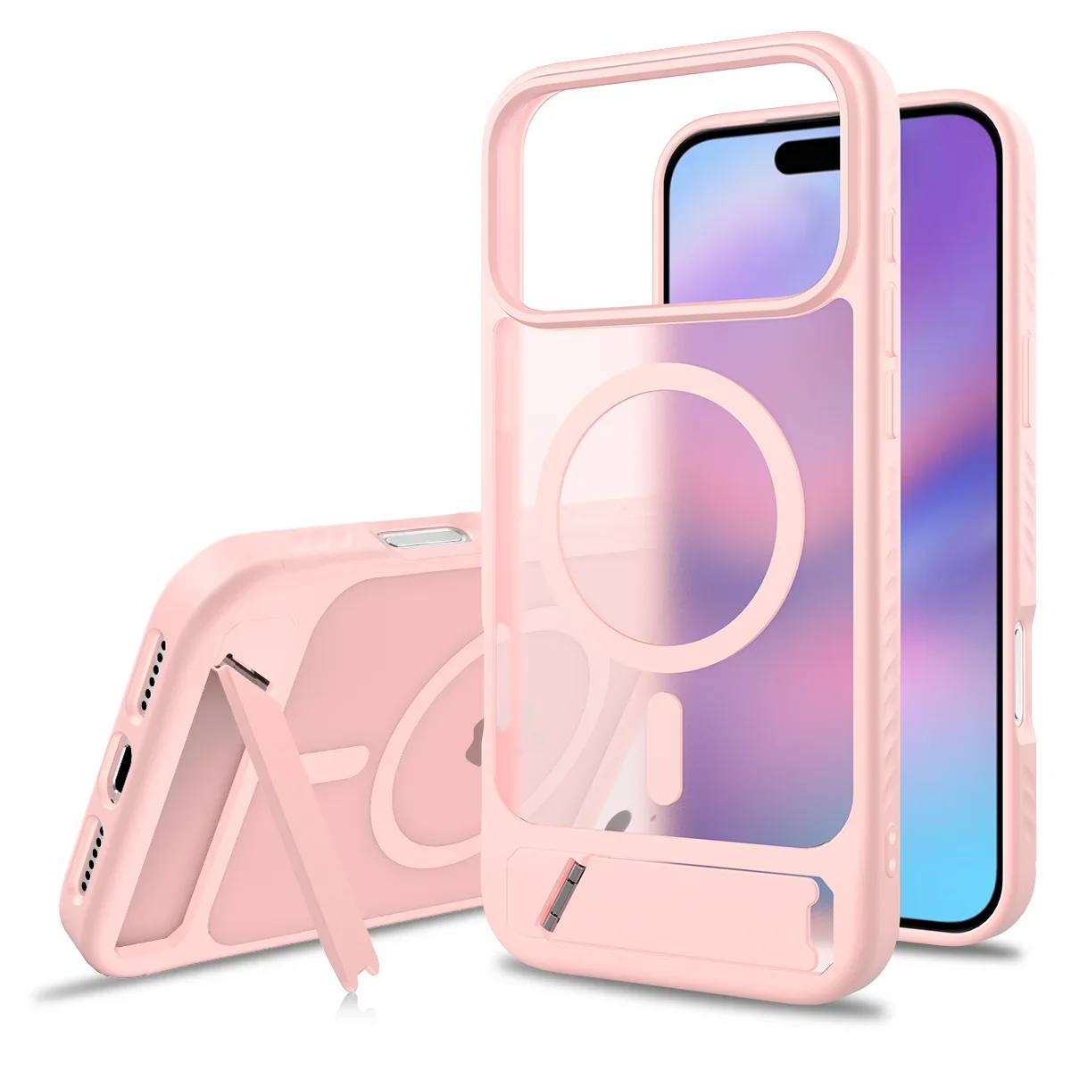 (rosa, Iphone 14 Plus) Capa De Celular Elegante E Rígida Em Pctpu Com Suporte, Compatível Com Carregamento Sem Fio Magnético.