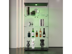 Vitrine em Vidro com 4 Níveis, Armário em Vidro com Porta Dupla, Iluminação Led e Datedura, para Hall de Entrada, Sala e Quarto, Preto ROSAHQNDA