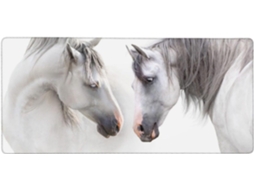 Mousepad para Computador de Grande Formato com Estampa Cavalos Brancos, Base Borracha Antiderrapante, 40 X 90